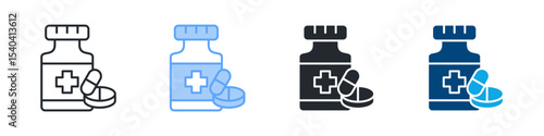 Medicine Icon Set Multiple Style. Design In Outline, Blue, Glyph, Dual Tone