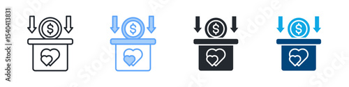 Donation Icon Set Multiple Style. Design In Outline, Blue, Glyph, Dual Tone