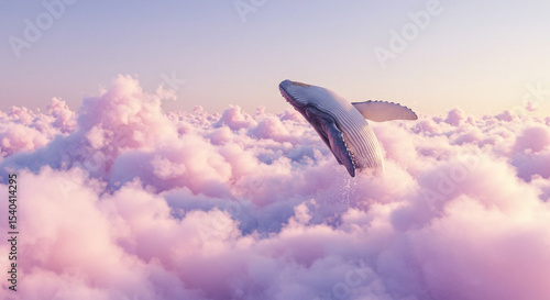Whale Soaring Through Pink Clouds: Dreamy Digital Art