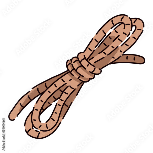Bright vector rope, rope. Tie it up, climb it, it will come in handy in the forest. Flat cartoon style. Postcard, icon, sticker.