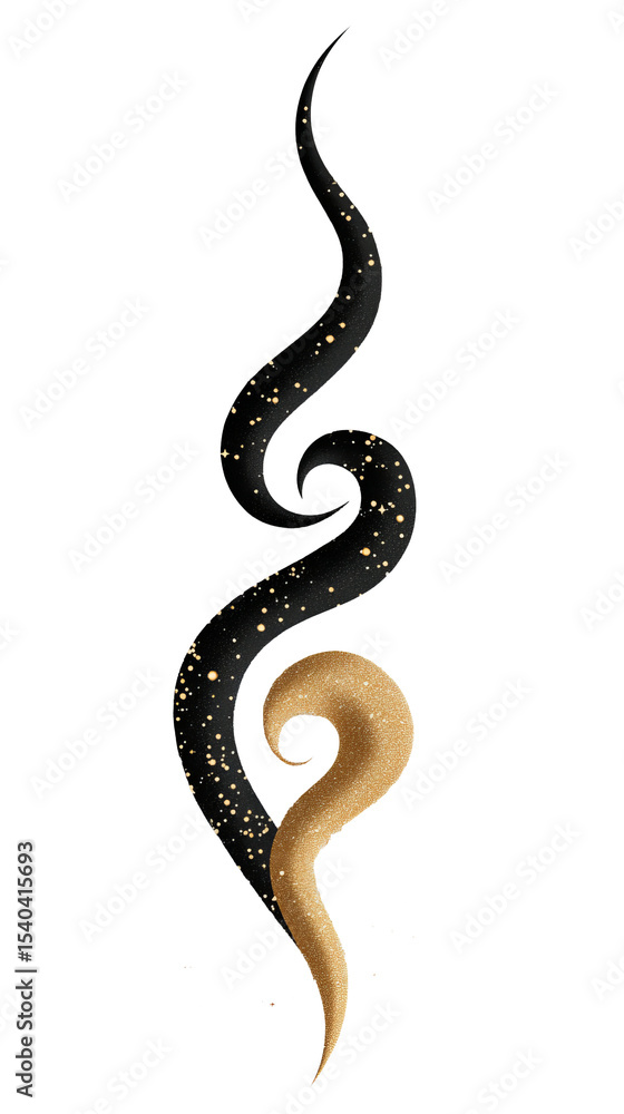 Fototapeta premium Swirling and gold decorative element features small sparkles on the dark portion with a curved shape on a .