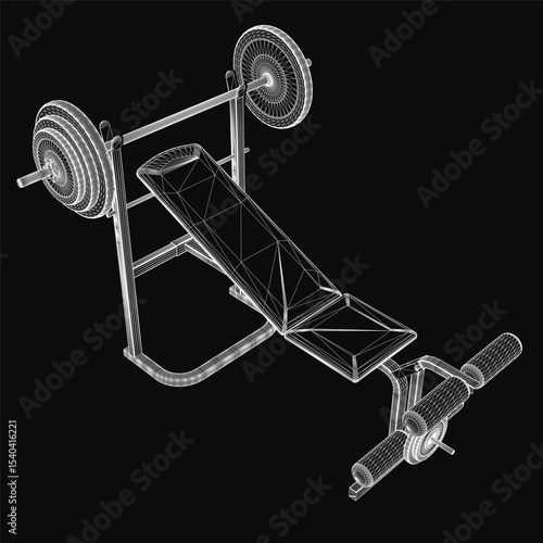 Bench press with a barbell mounted on a metal frame, featuring a seat and backrest for stability. A weight plate is attached to the barbell for strength training exercises.