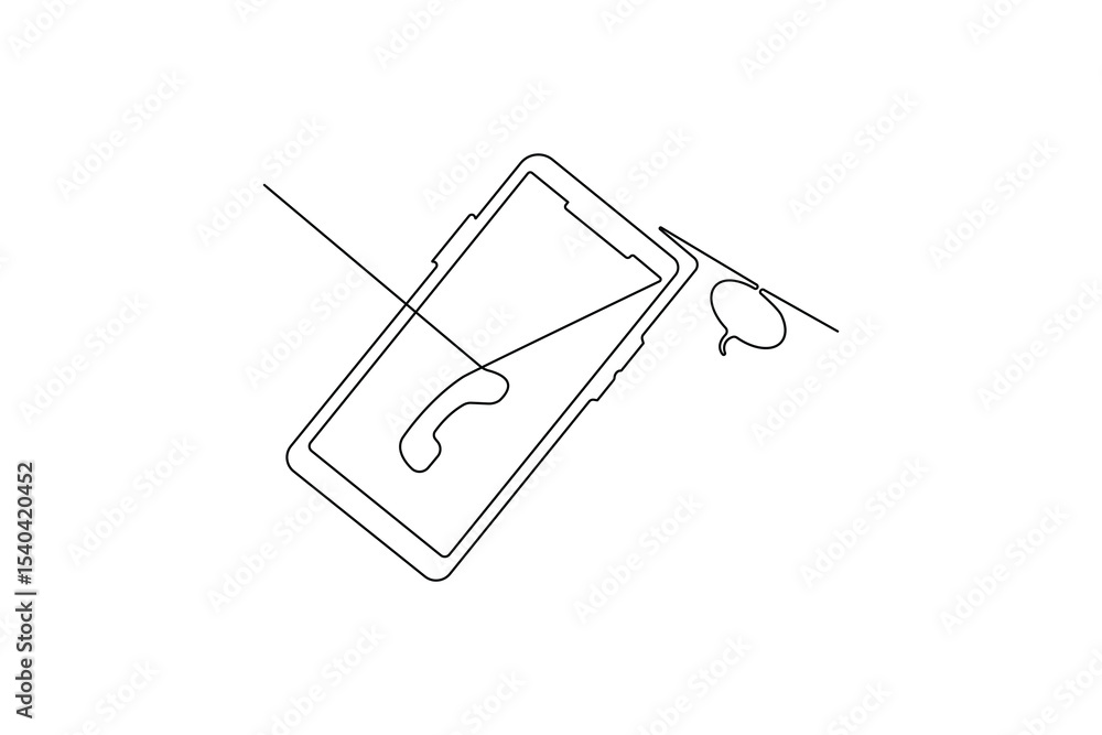 Fototapeta premium Smart phone touch screen gadget continuous one line art outline drawing minimalist single line unique mobile phone vector illustration.