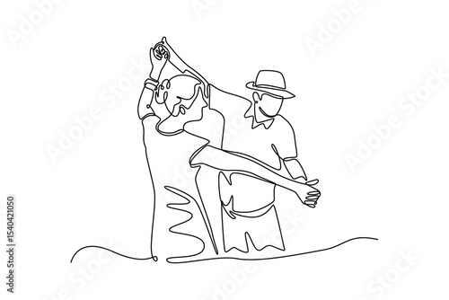 Senior love concept. Single line draw design. Vector graphic illustration