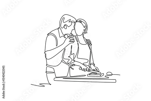 Senior love concept. Single line draw design. Vector graphic illustration