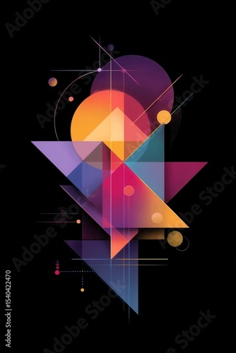 Vibrant Geometric Shapes on Black Background