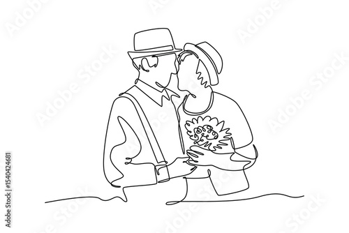 Senior love concept. Single line draw design. Vector graphic illustration