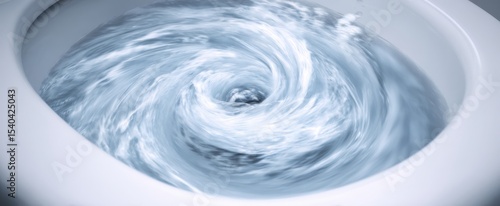 The swirling motion of water in a toilet bowl creating a vortex effect.