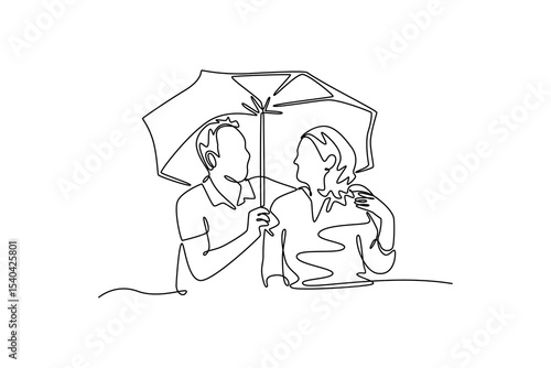 Senior love concept. Single line draw design. Vector graphic illustration