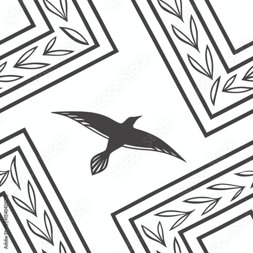A soaring bird finds freedom amidst floral borders offering peace and nature s calm on white
