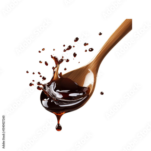 Splashing Dark Liquid in Wooden Spoon