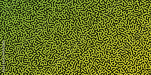 Abstract Reaction-diffusion Turing pattern natural texture green and yellow gradient color scheme. Linear design with biological algorithm psychedelic background. Reaction-diffusion or truing patter