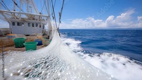 Aerial footage of an overfished ocean net capturing bycatch and undersized fish.