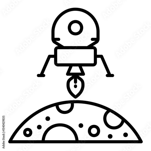 Lunar module icon in motion of moon landing with rockets firing