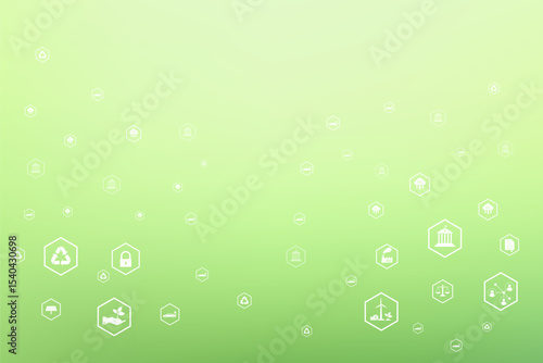 Eco icon recycle lock bank scale leaf green background abstract minimal