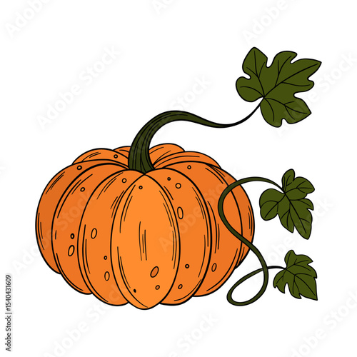 Orange pumpkin agriculture vegetable. Halloween and thanksgiving autumn occasions. October festival decoration. Element collection line art hand drawn