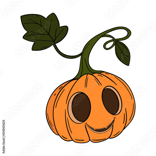 Orange pumpkin with happy face. Halloween and thanksgiving autumn occasions. October festival decoration. Element collection line art hand drawn