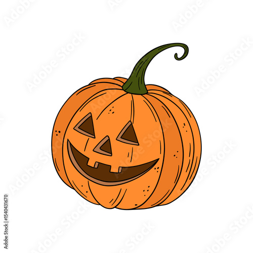 Orange pumpkin with happy face. Halloween and thanksgiving autumn occasions. October festival decoration. Element collection line art hand drawn