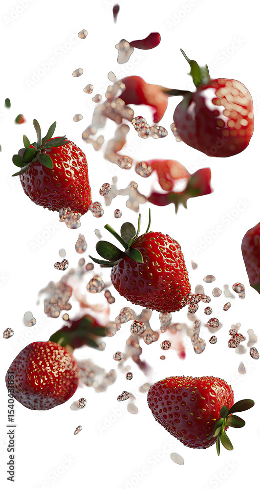 Fresh strawberries in a milk or cream splash Fresh strawberries in a milk or cream splash