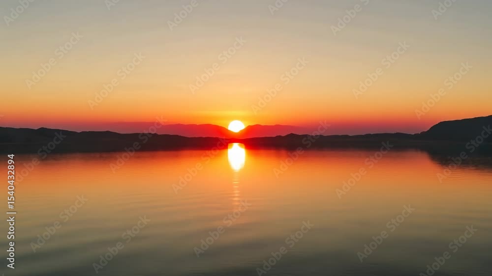 Sunrise over a calm lake, vibrant colors reflected Sunrise over a calm lake, vibrant colors reflected