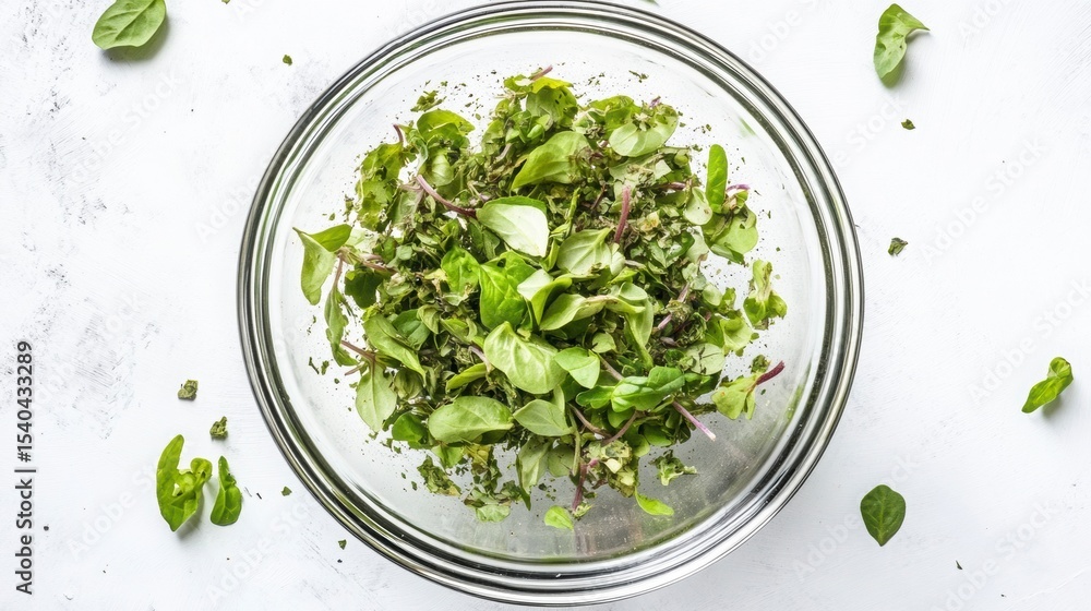 Obraz premium Oregano flakes in a clear bowl on white surface