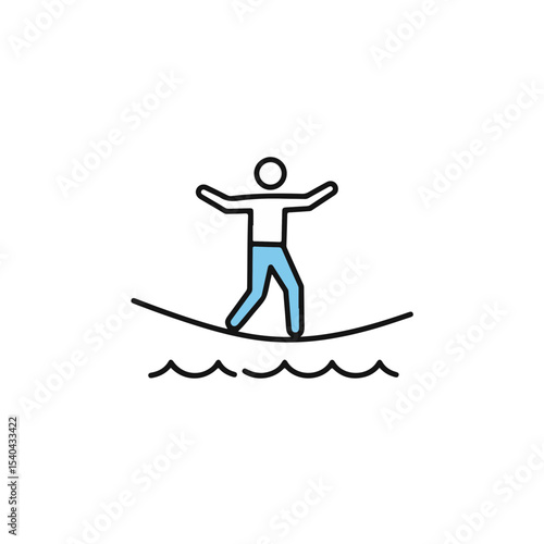 Vector illustration of a figure walking on a rope above water.