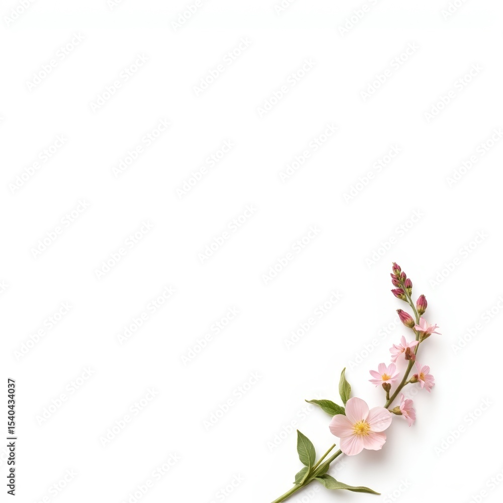 Fototapeta premium Delicate pink flowers arranged on a white background