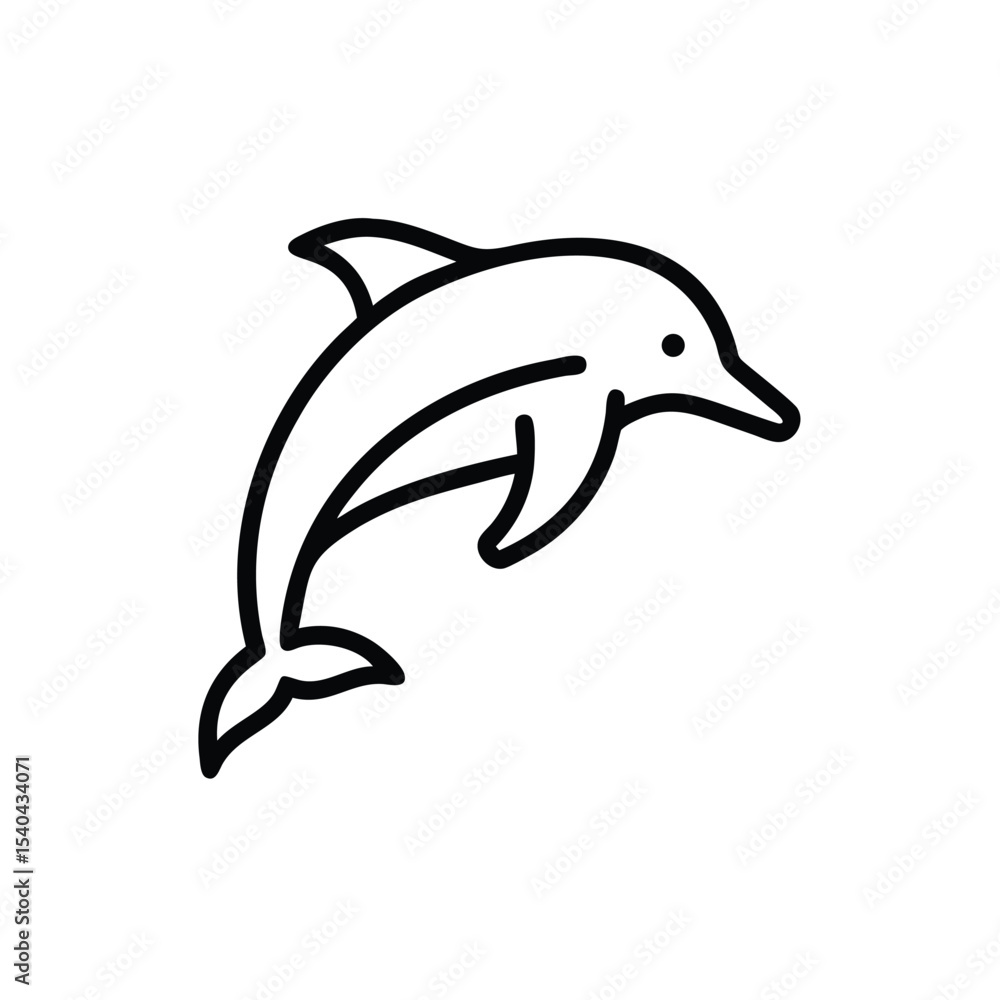 Fototapeta premium Hand drawn line art dolphin leaping ocean mammal aquatic wildlife