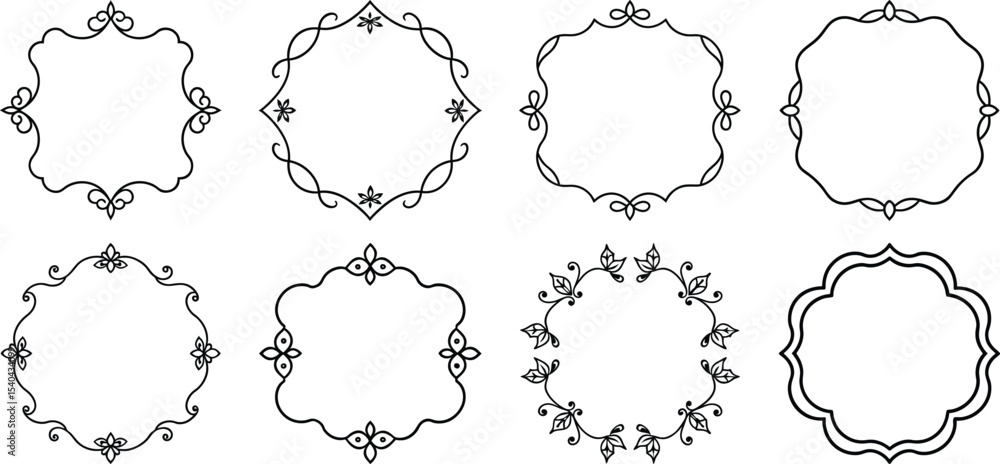 Fototapeta premium Victorian Frame Line Art Border with Floral Pattern Vector