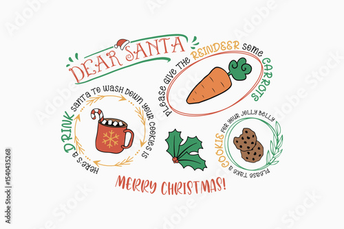  Hand Drawn Dear Santa Plate with Christmas Elements Retro Santa tray SVG Design