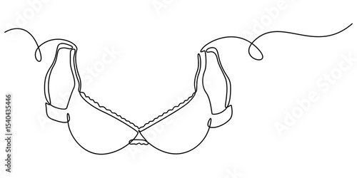 Continuous line art of bra, Continuous one simple single line drawing of push up bra icon in silhouette on a white background. Linear stylized,  Bathing Suit Bikini Single Line Drawing with Editable.