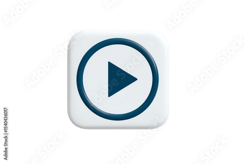 Free Download 3D play button icon with blue triangle inside circle on white square background, symbolizing media playback or start. design is simple and modern, suitable for digital interfaces - GFXLoad