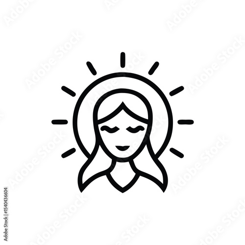 Serene woman halo sun rays hand drawn illustration