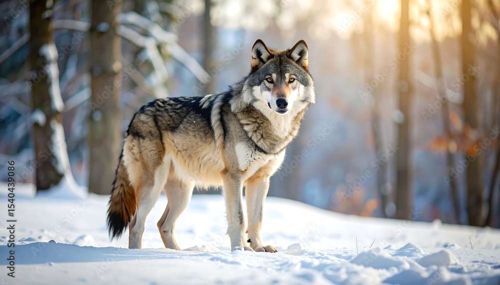 Naklejka premium Grey wolf winter forest portrait.