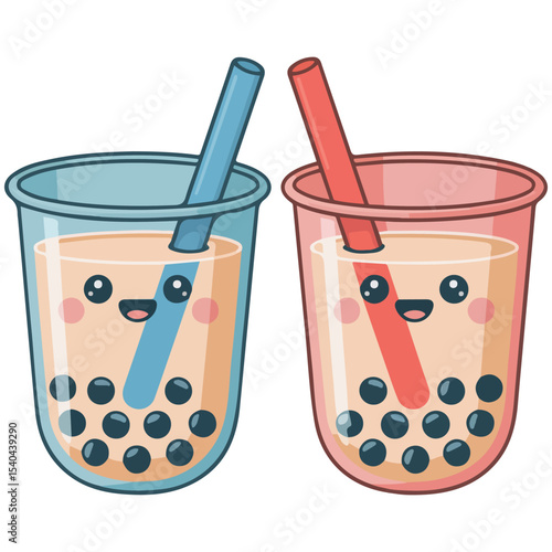 Boba drink blue pink vector isolated white background