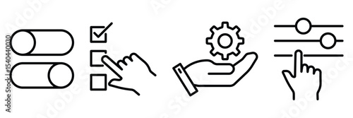 Control preference customization interface toggle configuration access adjustment options selection interaction setup management system usability hand icon vector illustration.