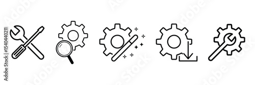 Setting optimization tools configuration system update support repair diagnostic performance analysis maintenance enhancement adjustment gear vector illustration.
