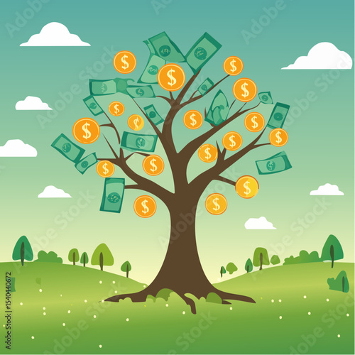 Vector image:  Harvest of a Seasonal Money Tree 27