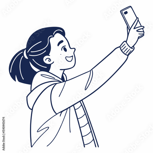 Happy young woman taking selfie with smartphone