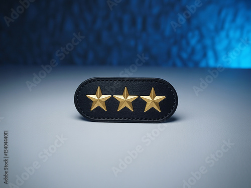 Three Gold Stars on Black Leather Patch Military Rank Insignia