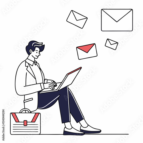Businessman working on laptop receiving emails online communication