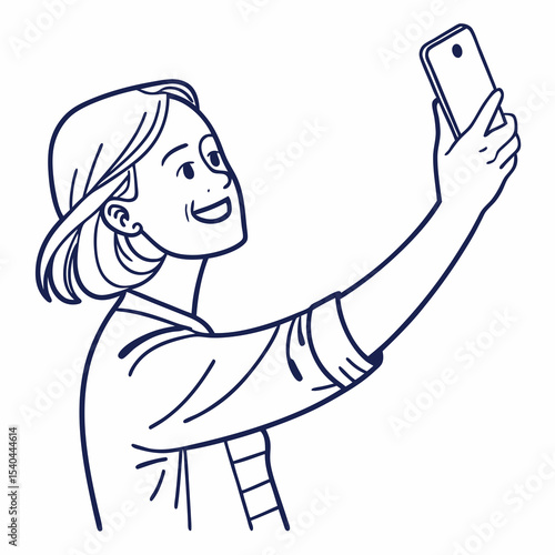 Happy woman taking selfie with smartphone smiling cheerful