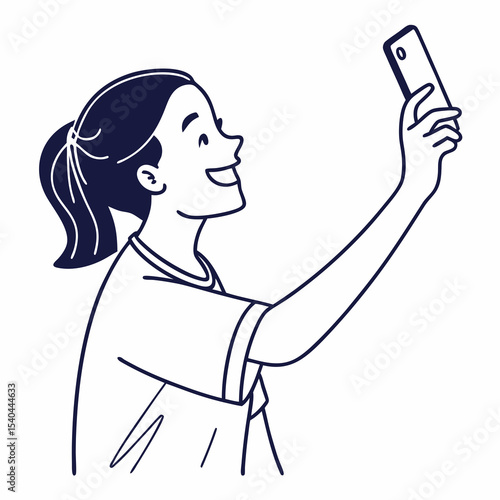 Happy young woman taking selfie with smartphone