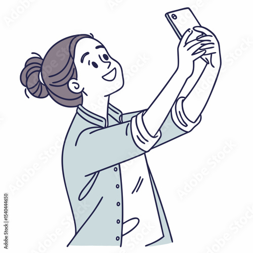 Happy woman taking selfie with smartphone smiling cheerful