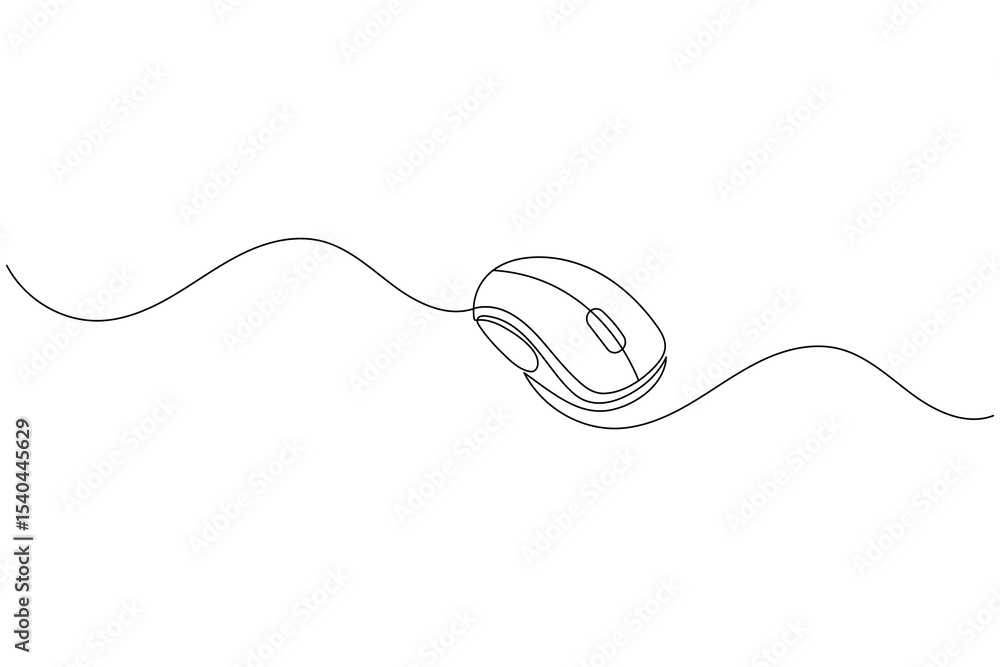 Obraz premium One line drawing of a computer mouse in minimal style clean isolated outline vector illustration