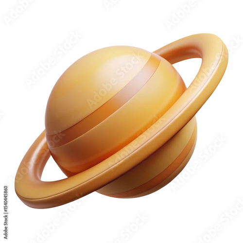 3d golden planet with rings isolated on transparent background