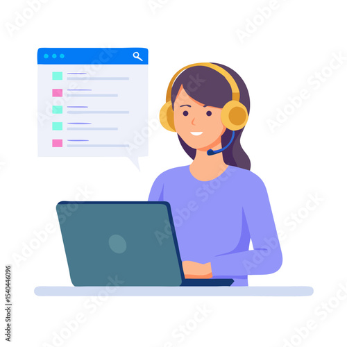 Professional customer service agent working on laptop with transparent background