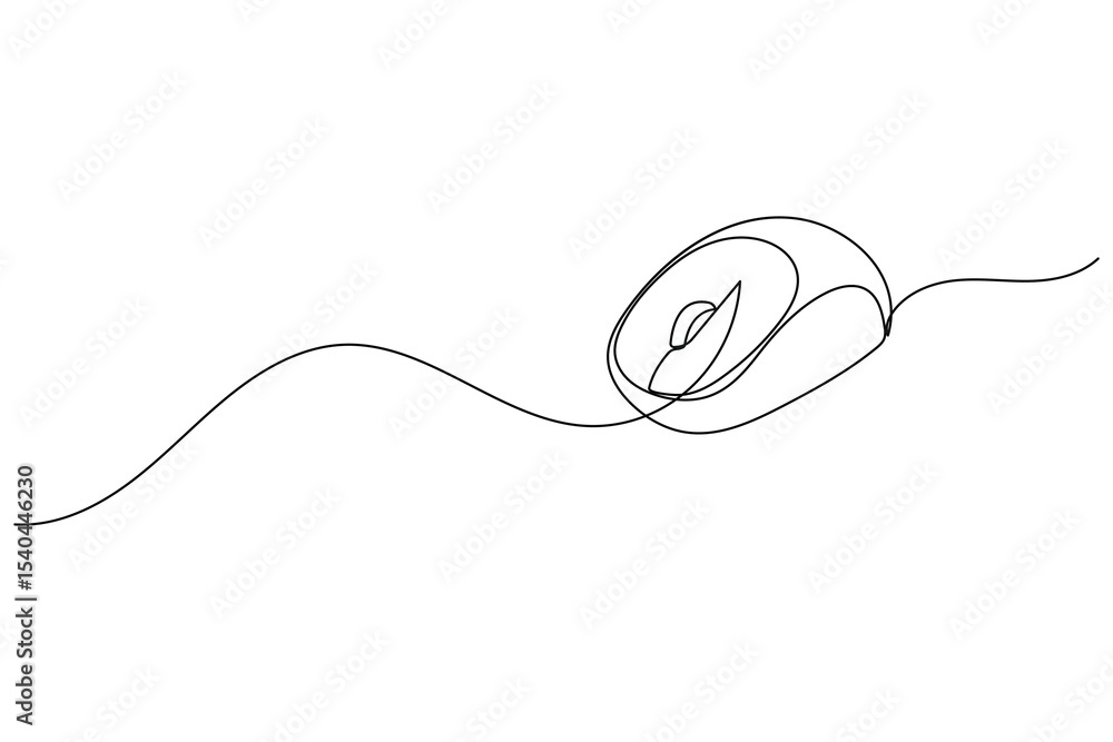 Obraz premium One line drawing of a computer mouse in minimal style clean isolated outline vector illustration