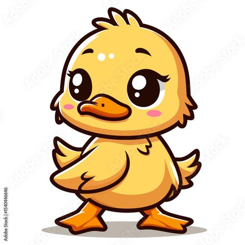Playful Cartoon Duck with Big Eyes, Cute Vector Animal Illustration

