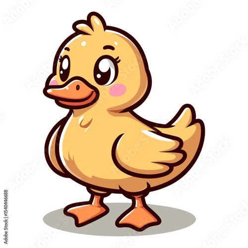 Playful Cartoon Duck with Big Eyes, Cute Vector Animal Illustration

